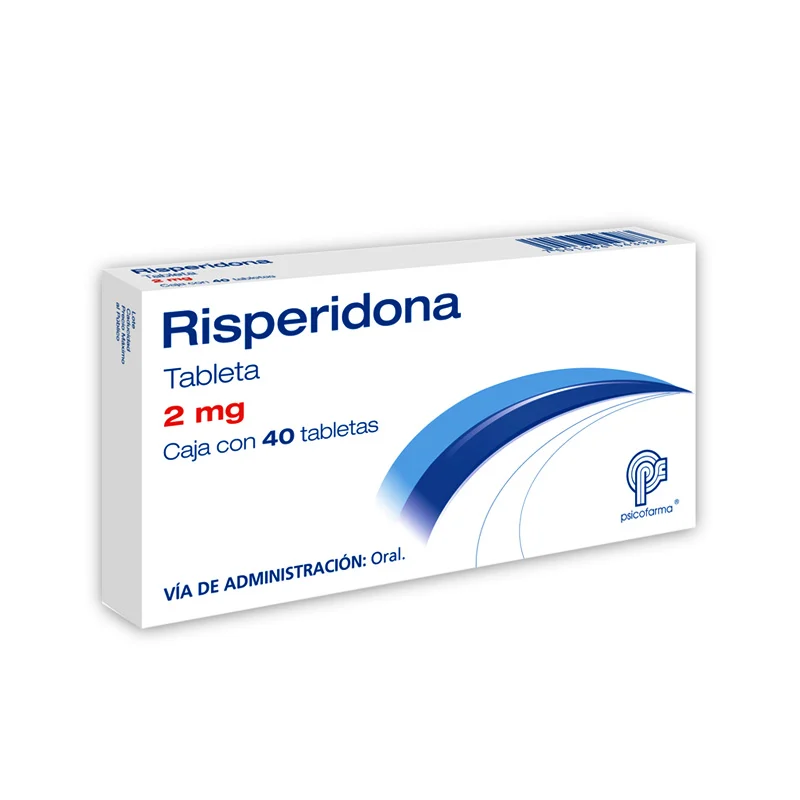 Caja blanca con azul de risperidona 2 mg