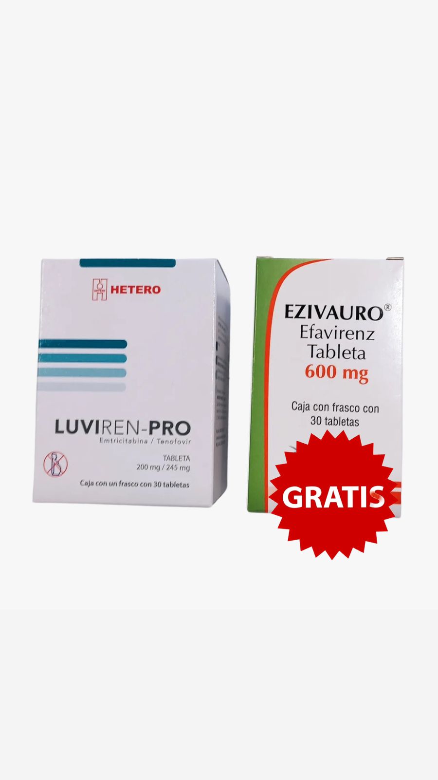  EZIVAURO EFAVIRENZ 600MG 30 TABS Y LUVIREN-PRO EMTRICITABINA, TENOFOVIR 200, 245 MG 30 TABS