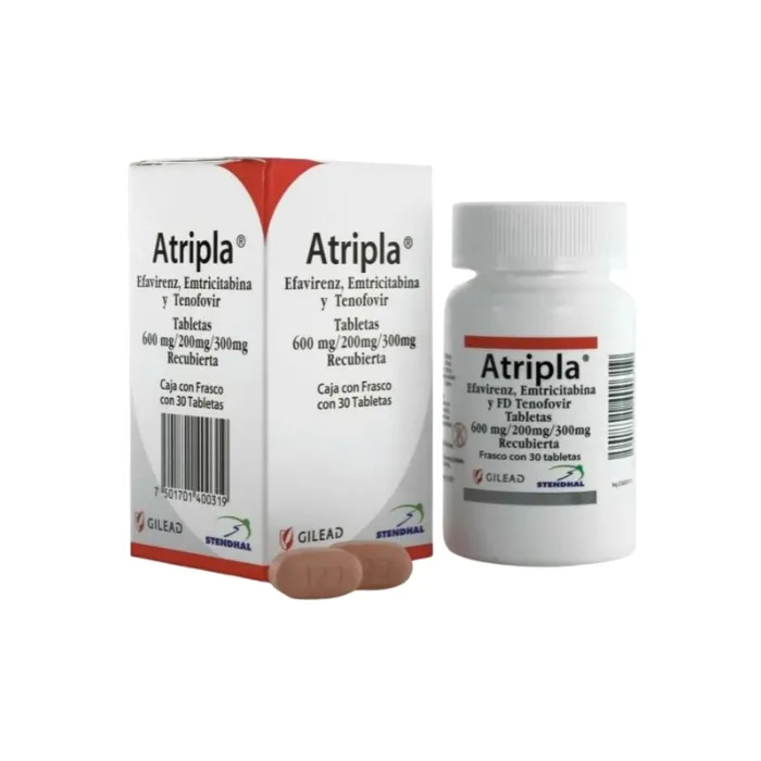 ATRIPLA EFAVIRENZ EMTRICITABINA TENOFOVIR 600 MG / 200 MG/ 300 MG CAJA CON FRASCO CON 30 TABLETAS LAB. GILEAD STENDHAL