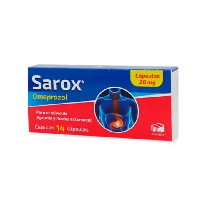 SAROX OMEPRAZOL 20 MG CAJA CON 14 CÁPSULAS LABORATORIO BIOMEP