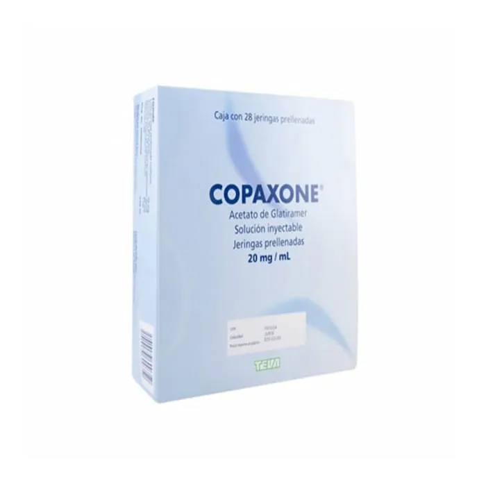 COPAXONE ACETATO DE GLATIRAMER 20 MG / ML CAJA CON 28 JERINGAS PRELLENADAS LAB. TEVA