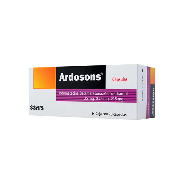 ARDOSONS  INDOMETACINA BETAMETASONA METOCARBAMOL 25 MG / 0.75 MG / 215 MG 20 CÁPSULAS