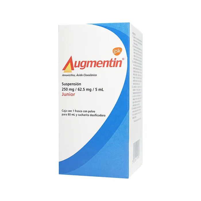(A) AUGMENTIN JR 250MG SUSP 80ML: JR SUSP, GLAXOSMITHKLINE MEXICO S A DE. Disponible en Farmasmart. Compra en línea.