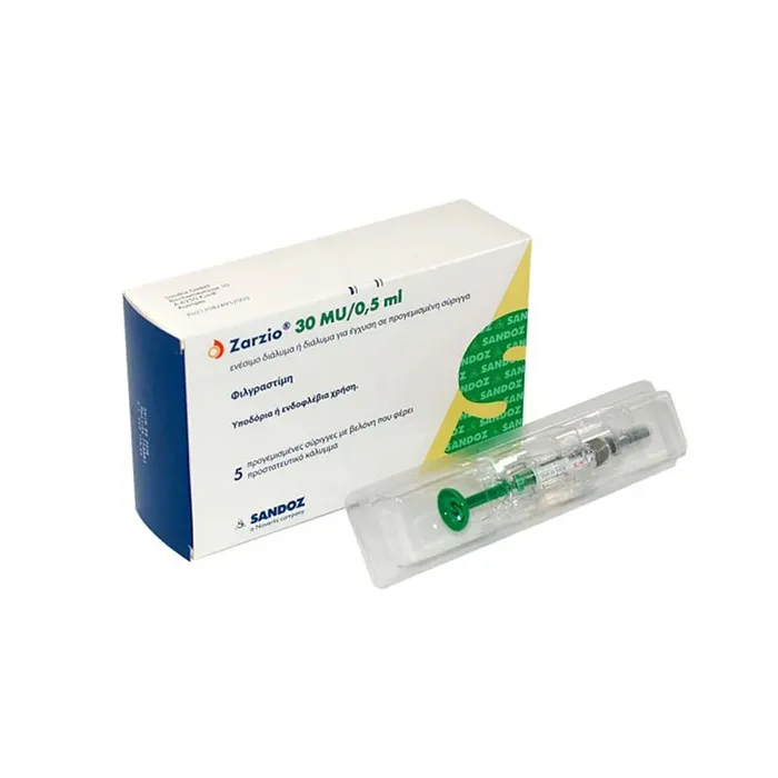 ZARZIO (FILGRASTIM) 30 MU / 0.5 ML CAJA CON 5 JERINGAS PRELLENADAS LAB. SANDOZ