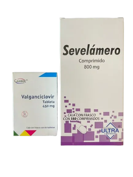 packae Sevelamero 800 mg 180 comp y Valganciclovir 450 mg 60 tab