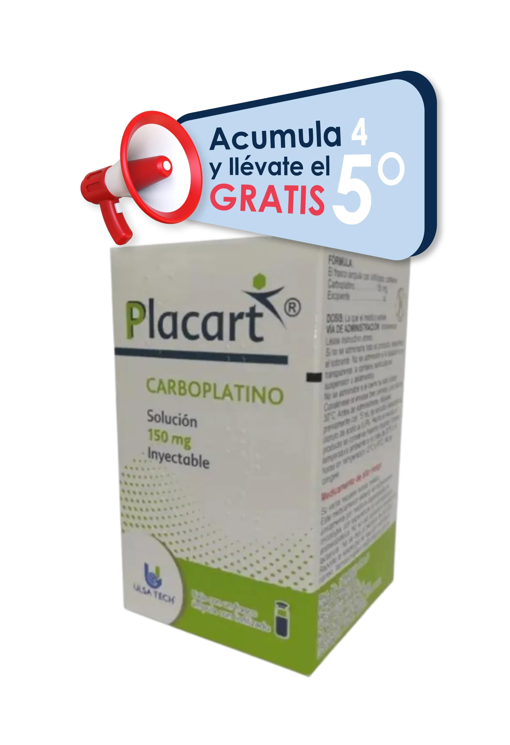 PLACART CARBOPLATINO 150 MG CAJA CON 1 FRASCO ÁMPULA CON LIOFILIZADO LABORATORIO ULSA TECH