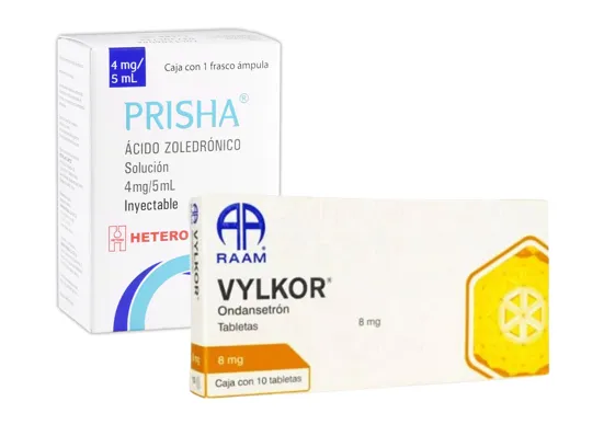 Vylkor ondansetron 8mg 10tab y acido zoledronico prisha 4 mg/5ml 1 fco