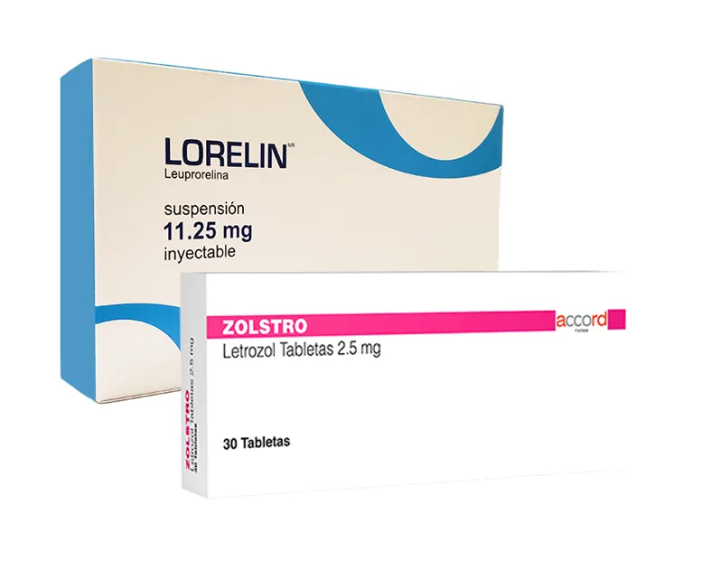 packae Letrozol zolstro 30 tab y Leuprorelina Lorelin 11.25 frasco 2ml