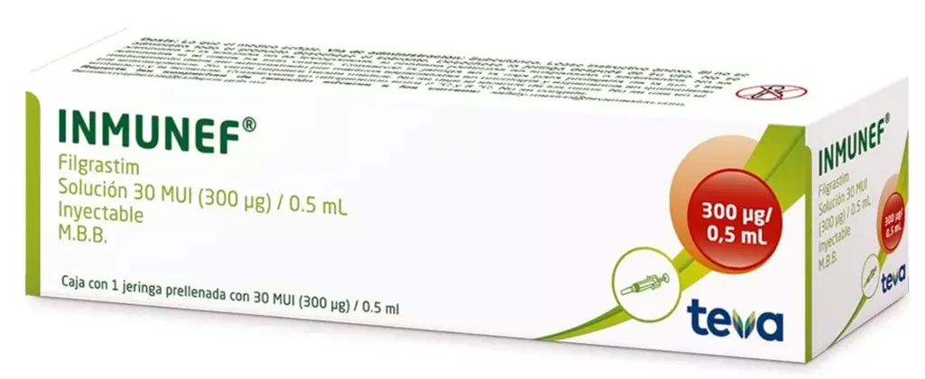 Filgrastim Inmunef 300 mcg/0.5 mL 1 jeringa prellenada.