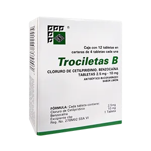 TROCILETAS-B 2.5 MG /10 MG 12 TABLETAS SABOR LIMÓN: SABOR LIMÓN, Streger. Disponible en Farmasmart. Compra en línea.