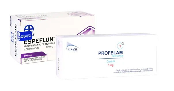 Espeflun Micofenolato de mofetilo 500mgs 50 tab y Profelam tacrolimus 1 mg 50 caps