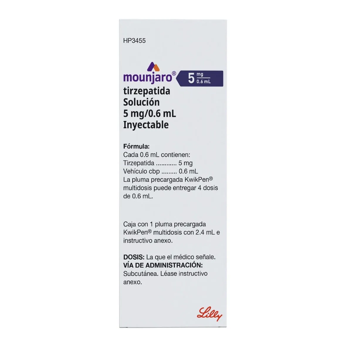 Caja mounjaro 5 mg tirzepatida 5mg 0.6 mL del laboratorio Lilly