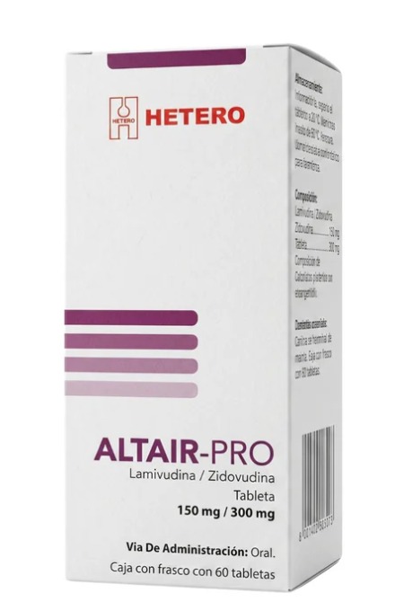 Caja blanca con morado del laboratorio Hetero Lamivudina Zidovudina 60 tabletas